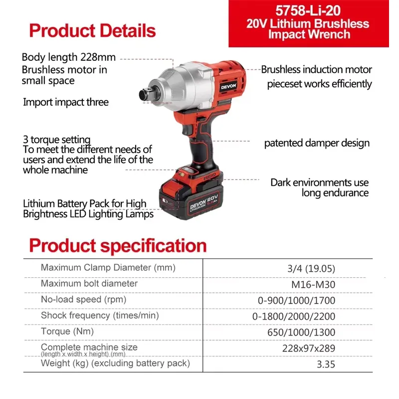 Chiave a impulsi Devon 20V a g - Power Tools Battery recensione e prezzo
